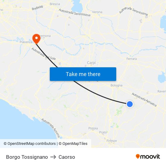 Borgo Tossignano to Caorso map
