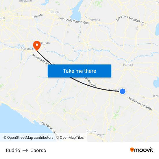 Budrio to Caorso map