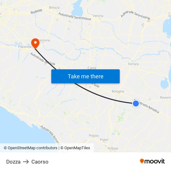 Dozza to Caorso map