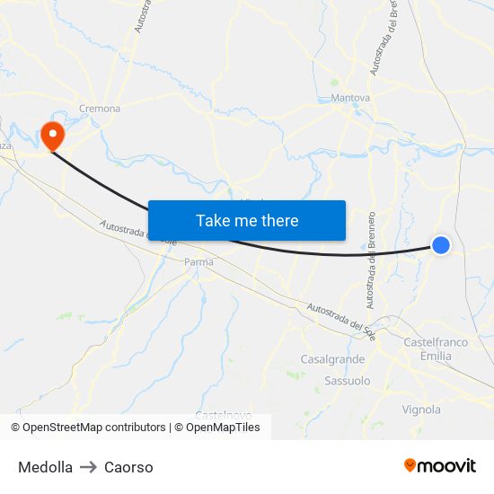 Medolla to Caorso map
