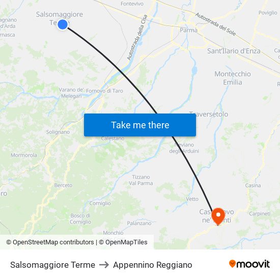 Salsomaggiore Terme to Appennino Reggiano map