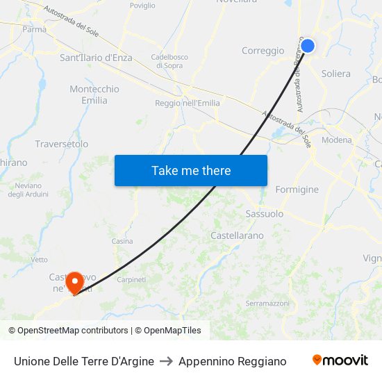 Unione Delle Terre D'Argine to Appennino Reggiano map