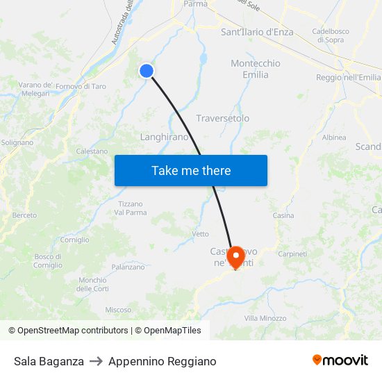 Sala Baganza to Appennino Reggiano map