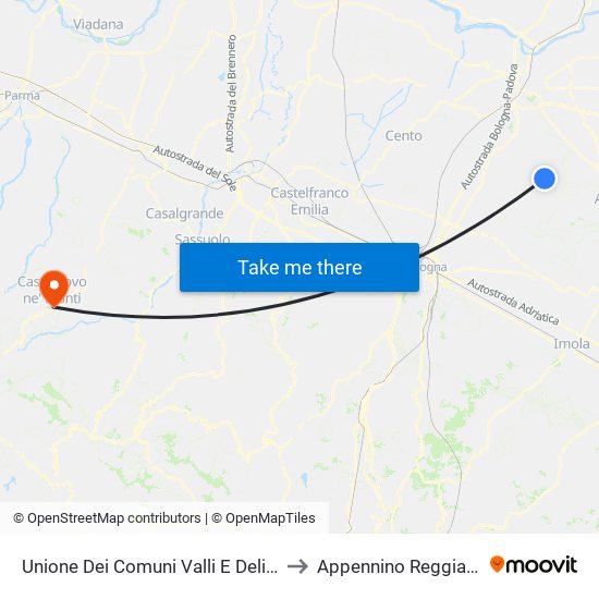 Unione Dei Comuni Valli E Delizie to Appennino Reggiano map