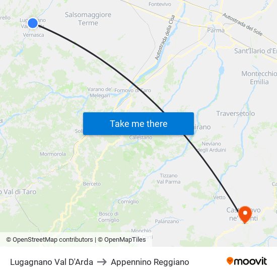 Lugagnano Val D'Arda to Appennino Reggiano map