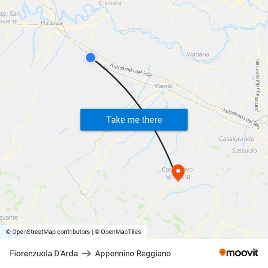 Fiorenzuola D'Arda to Appennino Reggiano map