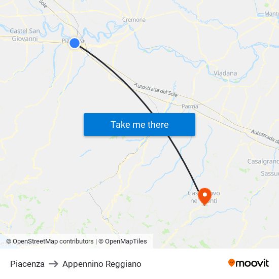 Piacenza to Appennino Reggiano map