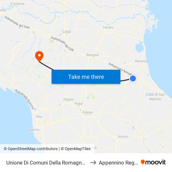 Unione Di Comuni Della Romagna Forlivese to Appennino Reggiano map