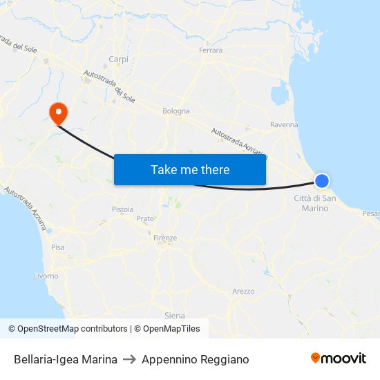 Bellaria-Igea Marina to Appennino Reggiano map