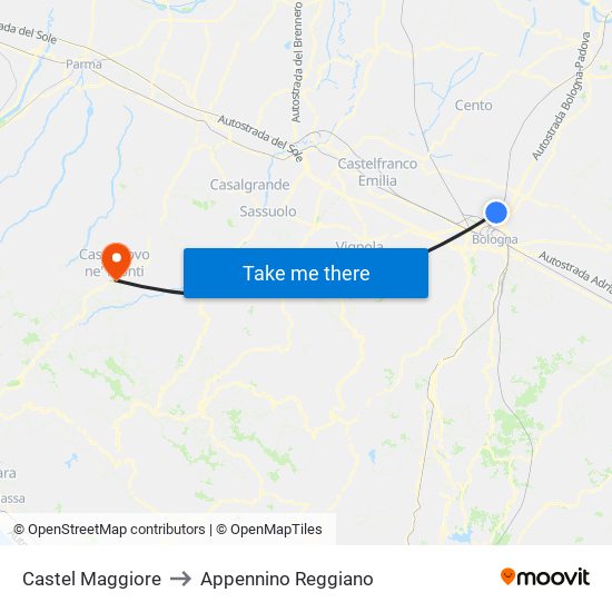 Castel Maggiore to Appennino Reggiano map