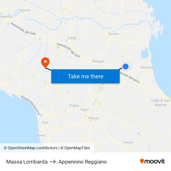 Massa Lombarda to Appennino Reggiano map