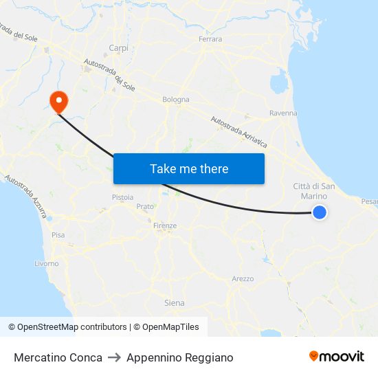 Mercatino Conca to Appennino Reggiano map