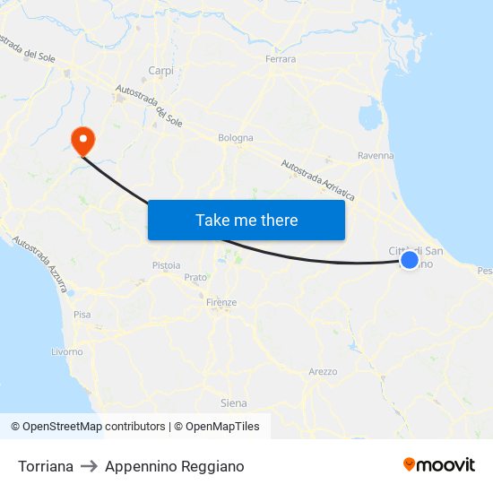 Torriana to Appennino Reggiano map