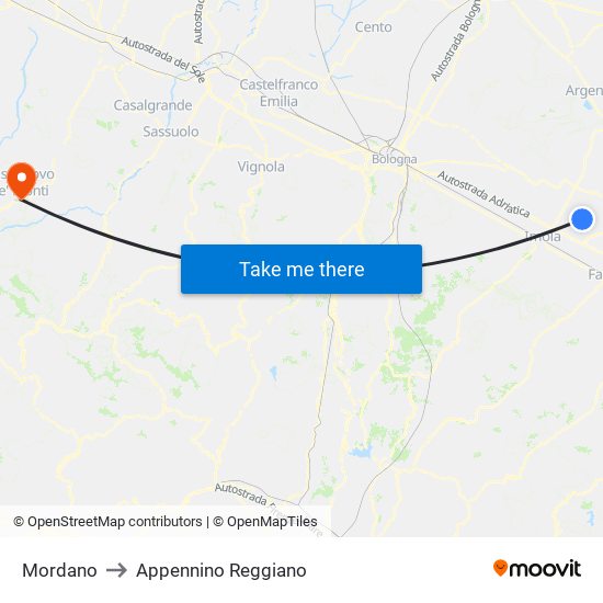 Mordano to Appennino Reggiano map