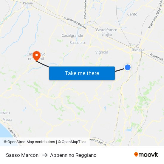 Sasso Marconi to Appennino Reggiano map