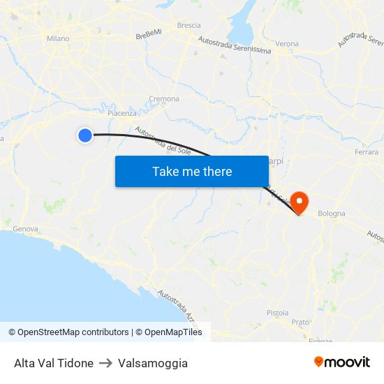 Alta Val Tidone to Valsamoggia map