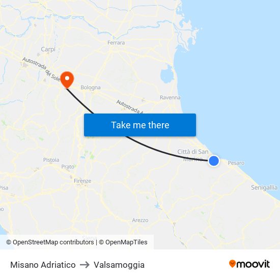 Misano Adriatico to Valsamoggia map