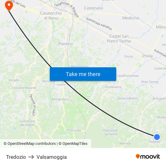 Tredozio to Valsamoggia map
