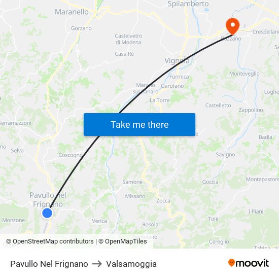 Pavullo Nel Frignano to Valsamoggia map