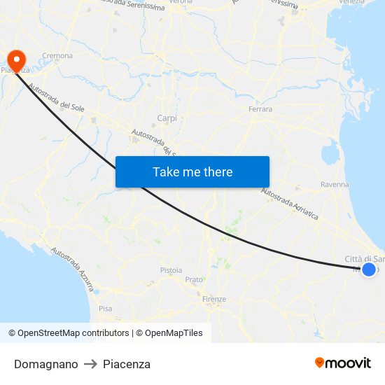 Domagnano to Piacenza map