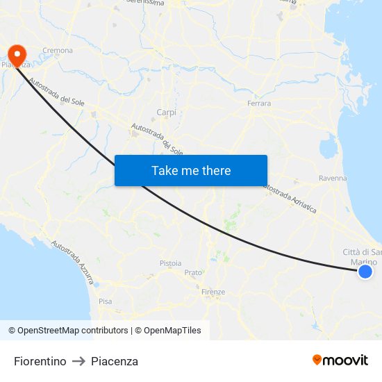 Fiorentino to Piacenza map