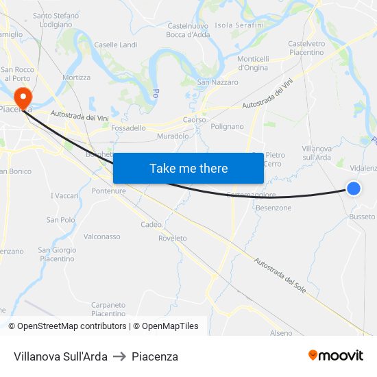 Villanova Sull'Arda to Piacenza map