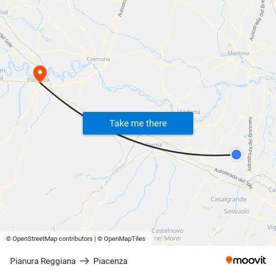 Pianura Reggiana to Piacenza map