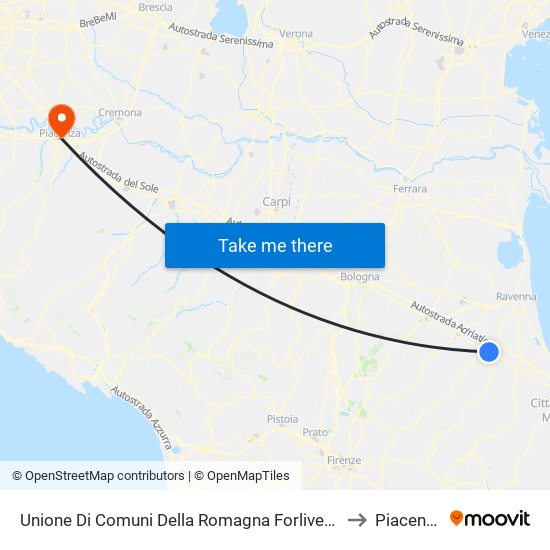 Unione Di Comuni Della Romagna Forlivese to Piacenza map