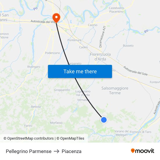 Pellegrino Parmense to Piacenza map