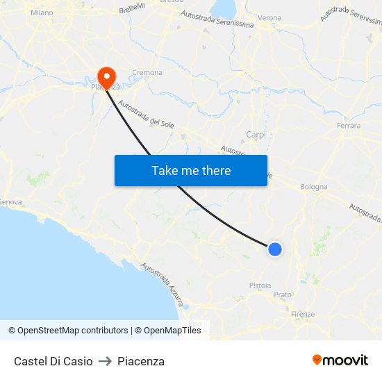 Castel Di Casio to Piacenza map