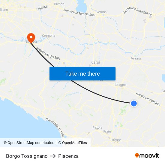 Borgo Tossignano to Piacenza map