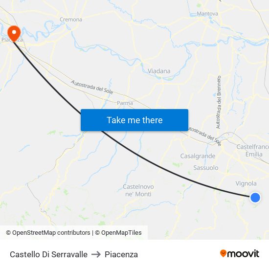 Castello Di Serravalle to Piacenza map