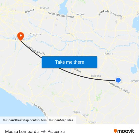 Massa Lombarda to Piacenza map