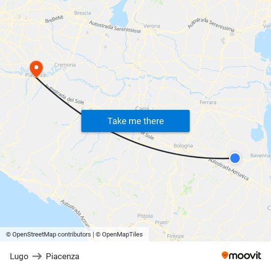 Lugo to Piacenza map
