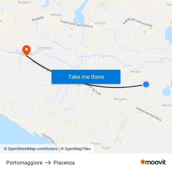 Portomaggiore to Piacenza map