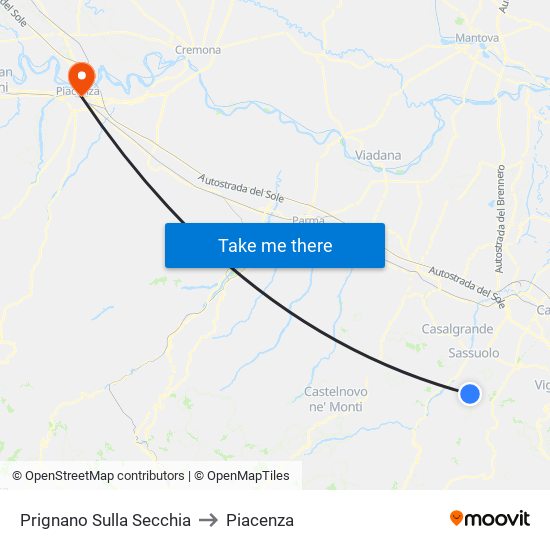 Prignano Sulla Secchia to Piacenza map