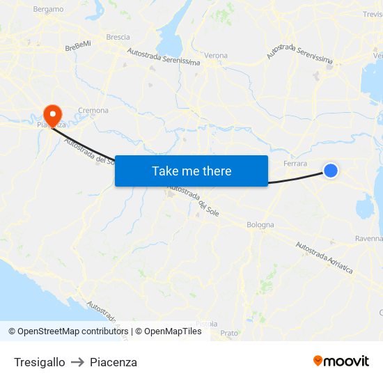 Tresigallo to Piacenza map