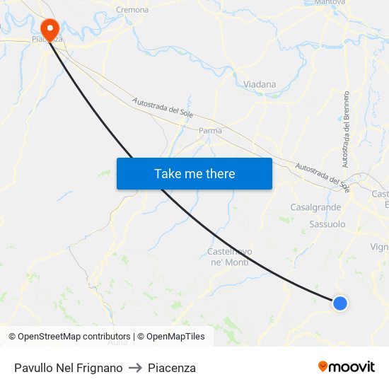 Pavullo Nel Frignano to Piacenza map