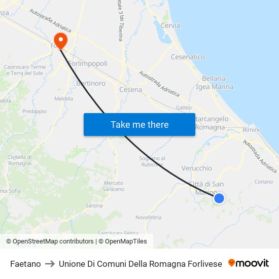 Faetano to Unione Di Comuni Della Romagna Forlivese map