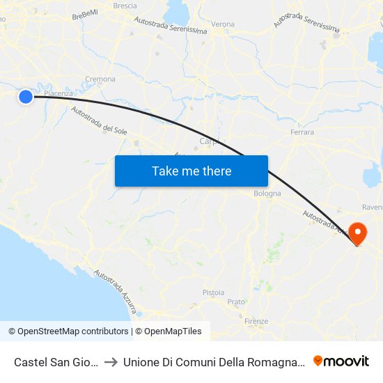 Castel San Giovanni to Unione Di Comuni Della Romagna Forlivese map