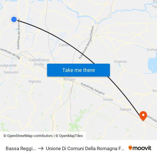 Bassa Reggiana to Unione Di Comuni Della Romagna Forlivese map