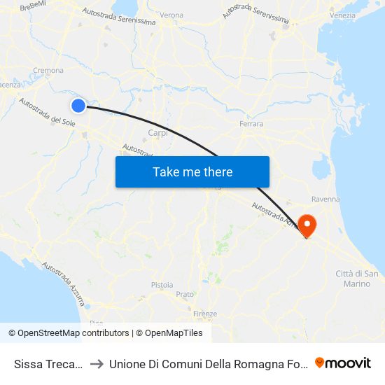 Sissa Trecasali to Unione Di Comuni Della Romagna Forlivese map