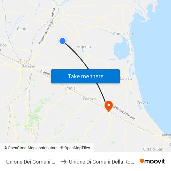Unione Dei Comuni Valli E Delizie to Unione Di Comuni Della Romagna Forlivese map