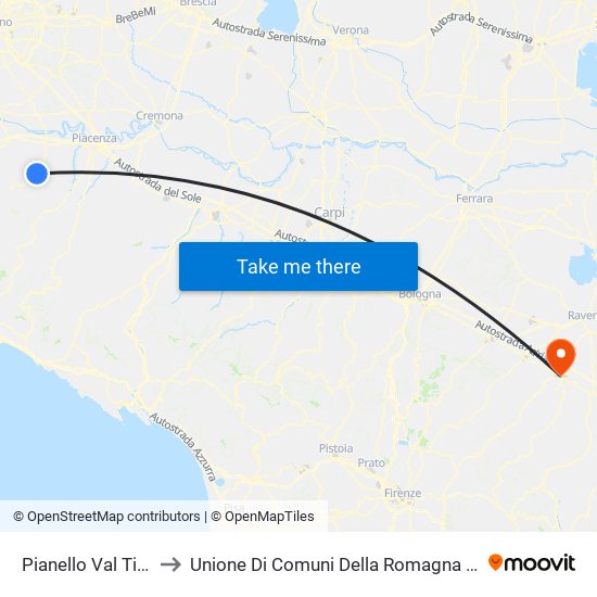 Pianello Val Tidone to Unione Di Comuni Della Romagna Forlivese map