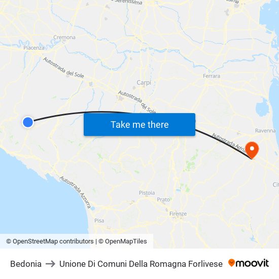 Bedonia to Unione Di Comuni Della Romagna Forlivese map