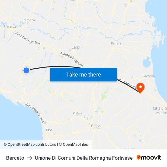 Berceto to Unione Di Comuni Della Romagna Forlivese map