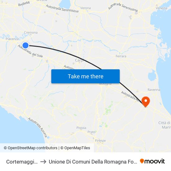 Cortemaggiore to Unione Di Comuni Della Romagna Forlivese map