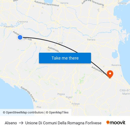 Alseno to Unione Di Comuni Della Romagna Forlivese map