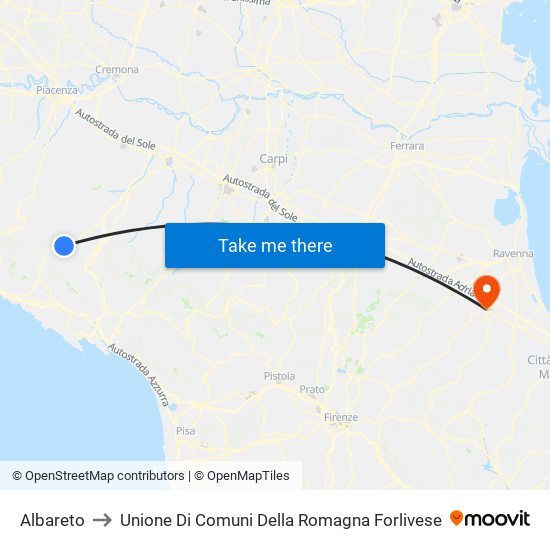 Albareto to Unione Di Comuni Della Romagna Forlivese map