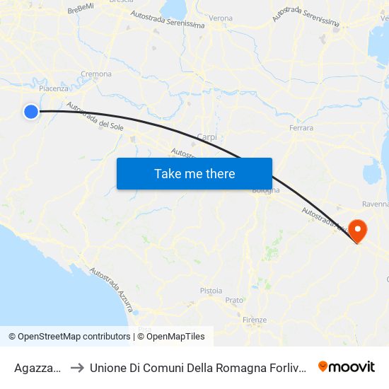 Agazzano to Unione Di Comuni Della Romagna Forlivese map